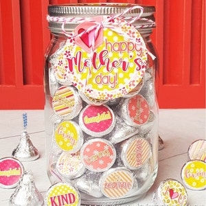 MOTHER'S DAY Chocolate KISS Mason Jar Gift Set with Tag & Topper, Gift or Treat Printable Kiss Stickers Instant Download image 4