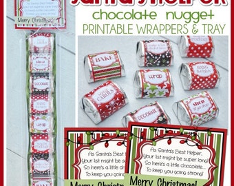 SANTA'S HELPER Christmas Chocolate Nugget Wrappers, Holiday Party Favor or Treat - Printable Instant Download