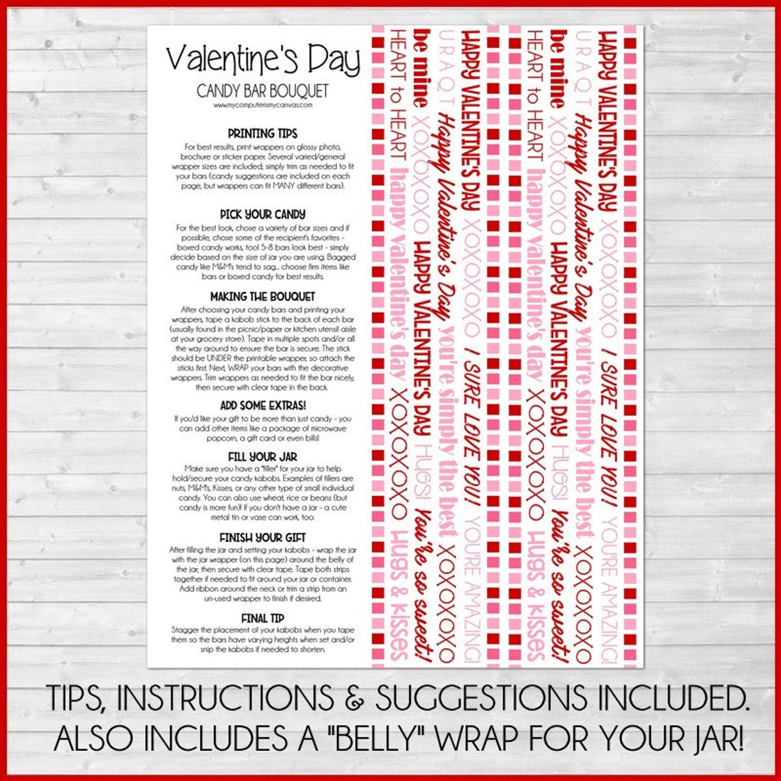 Valentine's Day CANDY BAR BOUQUET Printable Candy Bar - Etsy