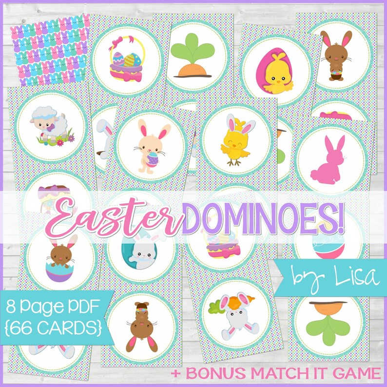 Printable Easter Game, DOMINOES, Easter Basket Stuffers, Gift, Party Game, Egg Hunt Activity BONUS Match Game Instant Download by Lisa image 1