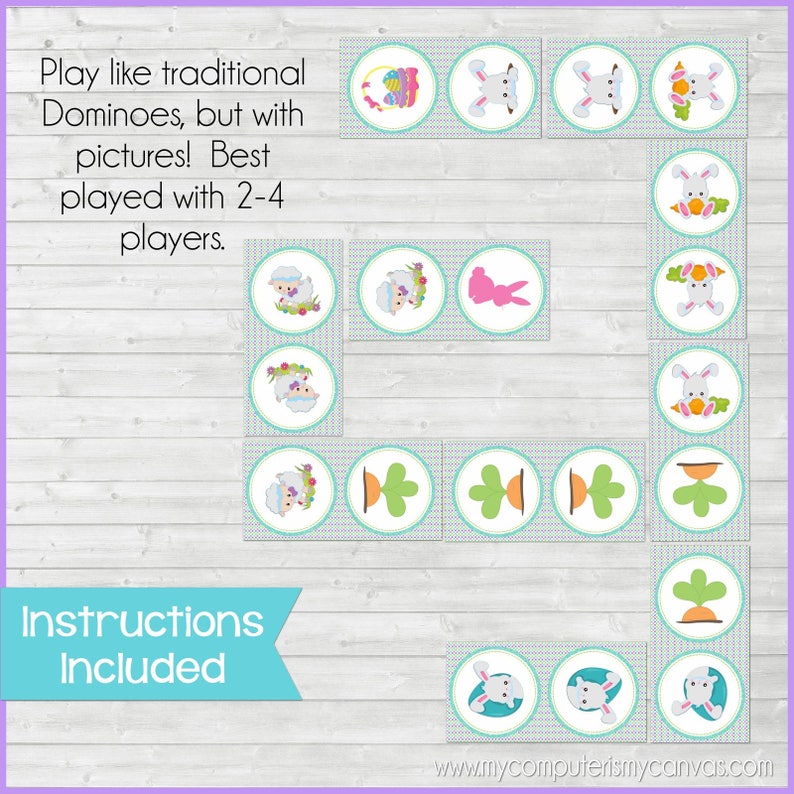 Printable Easter Game, DOMINOES, Easter Basket Stuffers, Gift, Party Game, Egg Hunt Activity BONUS Match Game Instant Download by Lisa image 3