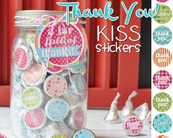 THANK YOU Chocolate KISS Mason Jar Gift Set with Tag & Topper, Jar of Thanks, Say Thanks - Printable Kiss Stickers - Instant Download