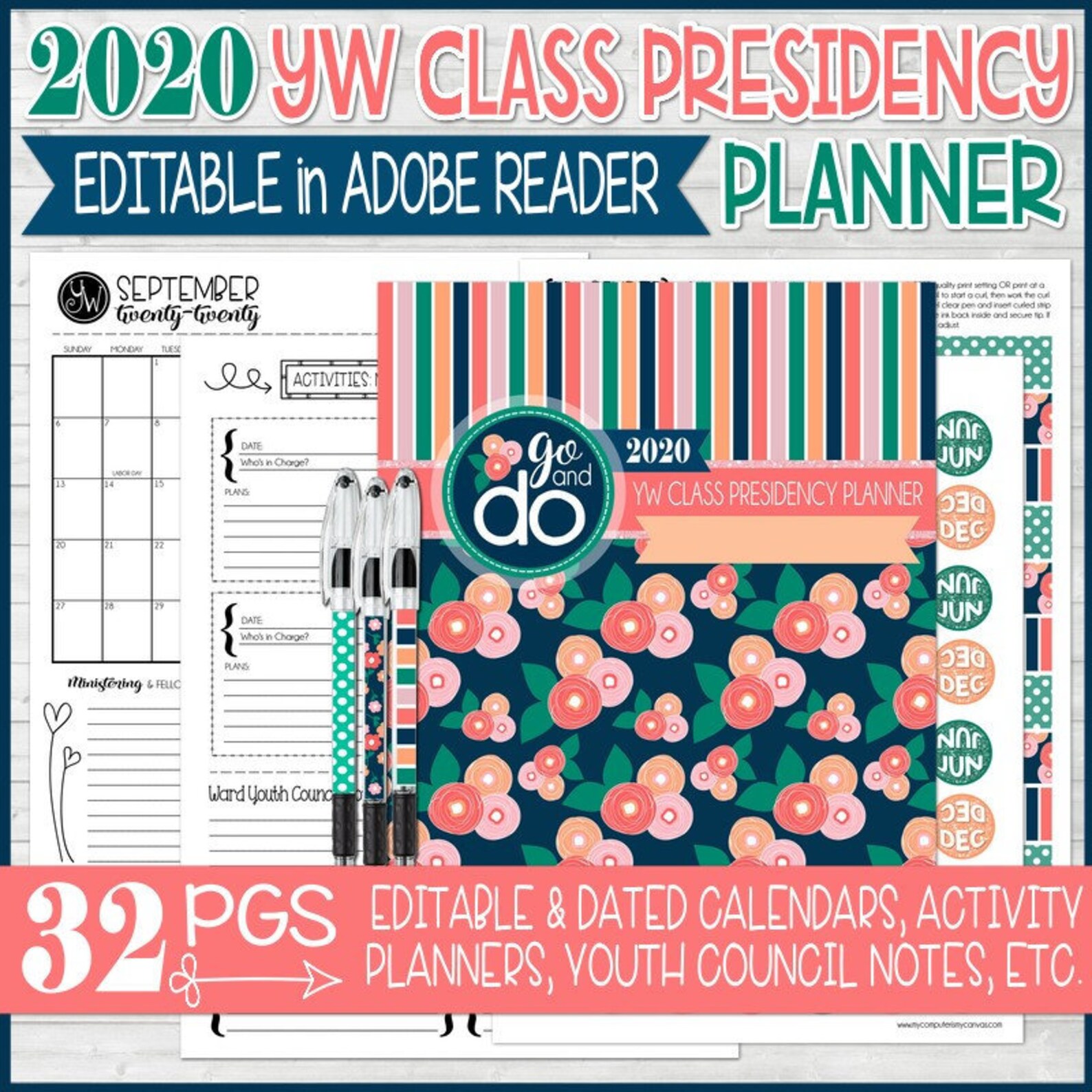 EDITABLE 2020 YW Class Presidency Planner Go & Do Theme Etsy