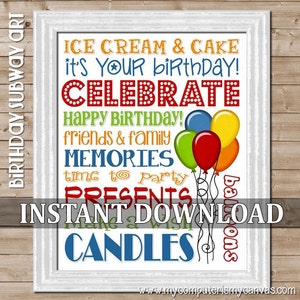 HAPPY BIRTHDAY Subway Art, Sign, Poster - Printable Instant Download