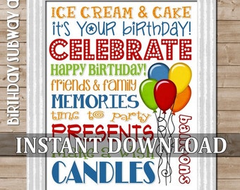 HAPPY BIRTHDAY Subway Art, Sign, Poster - Printable Instant Download