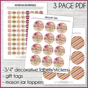 MOTHER'S DAY Chocolate KISS Mason Jar Gift Set with Tag & Topper, Gift or Treat Printable Kiss Stickers Instant Download image 3