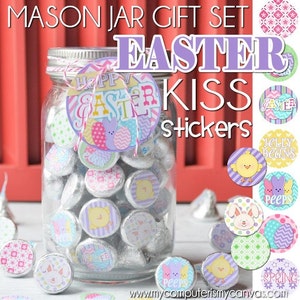 EASTER Chocolate KISS, Mason Jar Tag & Topper, Bunny - Printable Kiss Stickers - Instant Download