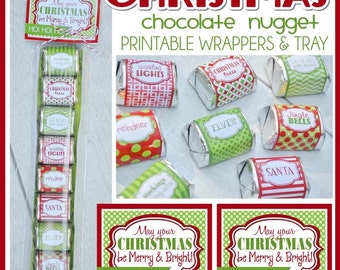 CHRISTMAS Merry & Bright Chocolate Nugget Wrappers, Holiday Party Favor or Treat - Printable Instant Download