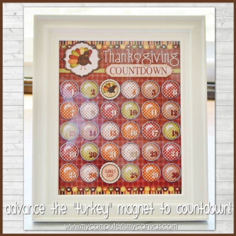 Thanksgiving Countdown Turkey Day ADVENT Printable Instant Etsy
