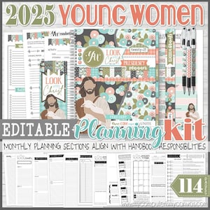 2025 YW Presidency Planning Kit, Young Women Planner, Look Unto Christ, Binder Kit, LDS Young Women Printable - EDITABLE Instant Download