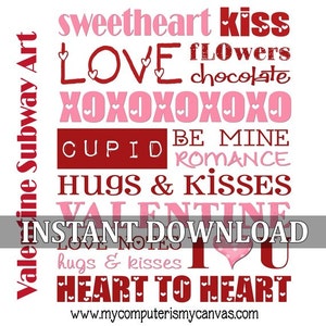 Valentine Subway Art - Printable INSTANT DOWNLOAD