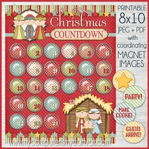 Christmas Countdown, NATIVITY Themed Advent with Baby Jesus - Printable Instant DOWNLOAD