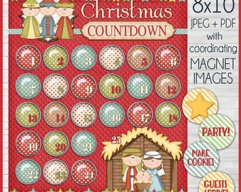 Christmas Countdown, NATIVITY Themed Advent with Baby Jesus - Printable Instant DOWNLOAD