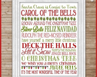 Christmas CAROLS Subway Art - Printable Instant Download