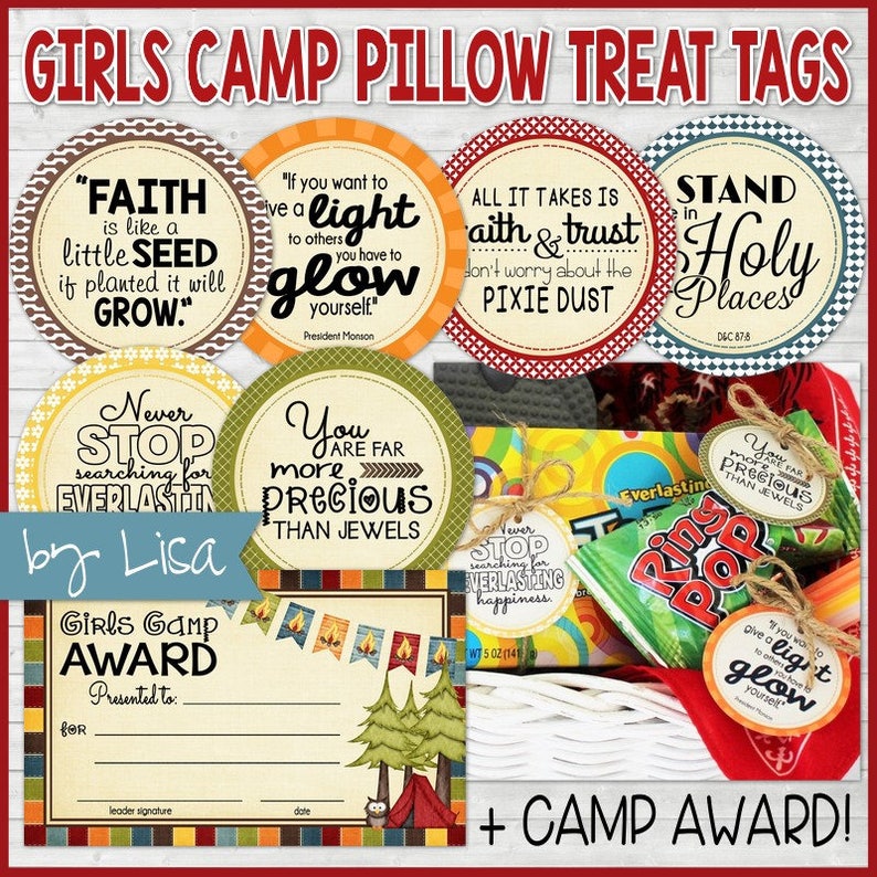 LDS YW Girls Camp Pillow Treats YW Gift Tags Gift Ideas Etsy