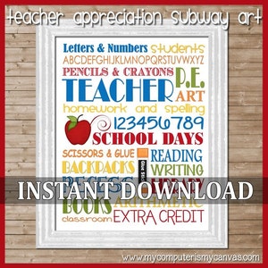 Teacher School Days Subway Art Printable INSTANT Download image 1