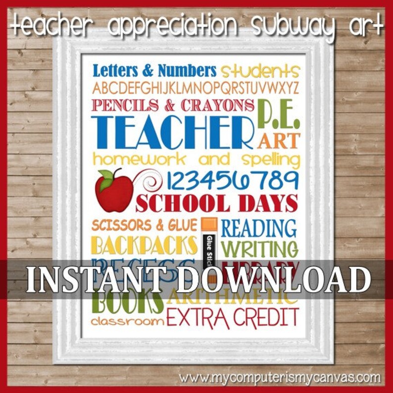 Teacher School Days Subway Art Printable INSTANT Download image 1