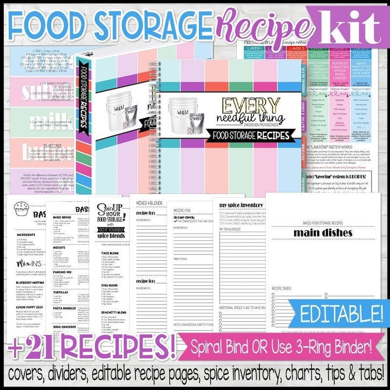 FOOD STORAGE Recipe Binder, Emergency Preparedness, Printable RECIPE Organizer, Emergency Prep, Prepper Printable Instant Download image 1