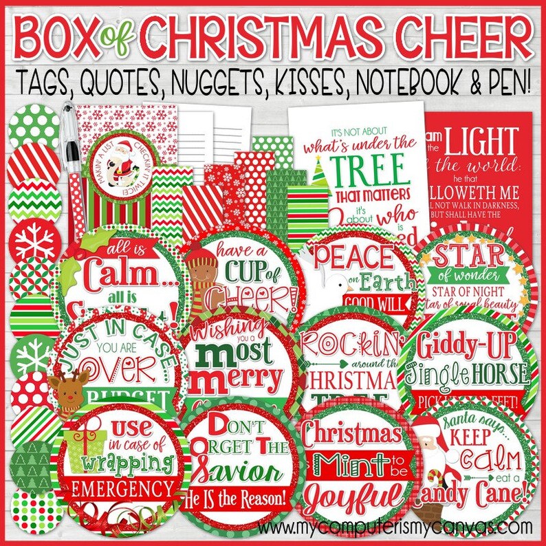 BOX of CHRISTMAS CHEER, Printable Christmas Gift Tags, Care Package Printables, Neighbor Gift Ideas, Christmas Gifts Instant Download image 1