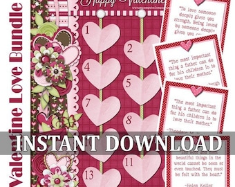 Valentine Countdown & Love Note Quotes BUNDLE -  INSTANT DOWNLOAD Printable