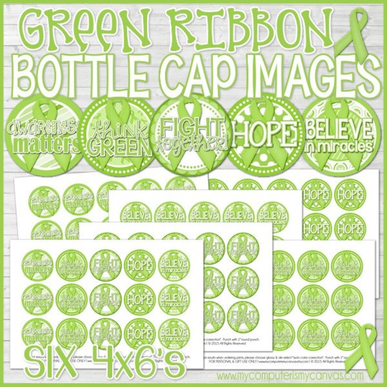Lime Green RIBBON Bottle Cap Images Nonhodgkins Lymphoma Etsy