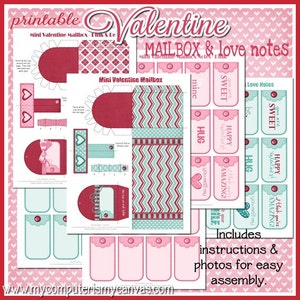 Valentine Mailboxes with Love Note Cards, Mini-Mailbox Template Printable INSTANT DOWNLOAD image 4