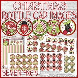 CHRISTMAS Bottle Cap Images, 1 INCH Round Images - PRINTABLE Instant Download