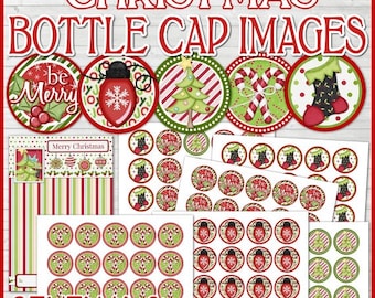 CHRISTMAS Bottle Cap Images, 1 INCH Round Images - PRINTABLE Instant Download