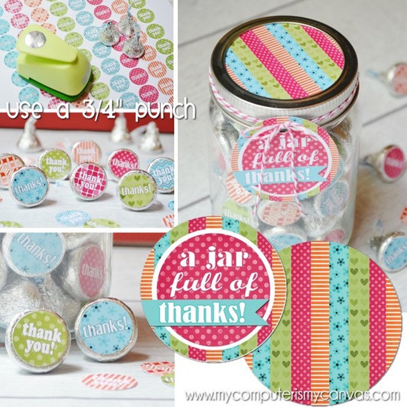 THANK YOU Chocolate KISS Mason Jar Gift Set with Tag & Topper, Jar of Thanks, Say Thanks Printable Kiss Stickers Instant Download image 2