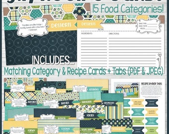 Printable RECIPE CARDS (Navy), 5x7 Recipe Card Kit, Recipe Printables, Recipe Box, Recipe Card Box, Recipe Card Dividers - Instant Download