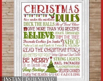 Christmas Rules Subway Art, Holiday Rules - Printable Instant Download