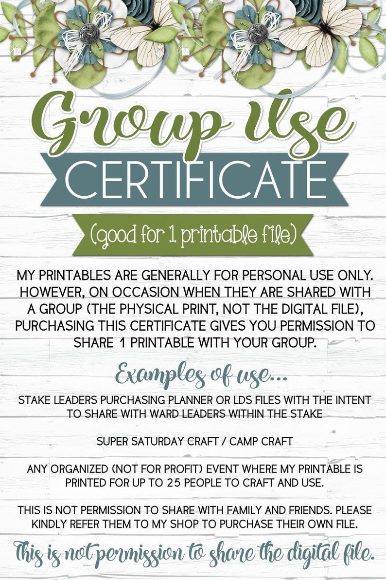 Group Use Certificate good for one printable file image 1