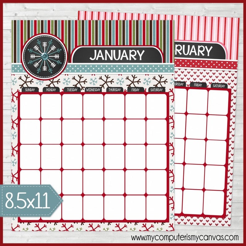 Blank ANY YEAR Monthly Calendars Dry Erase Calendar Etsy