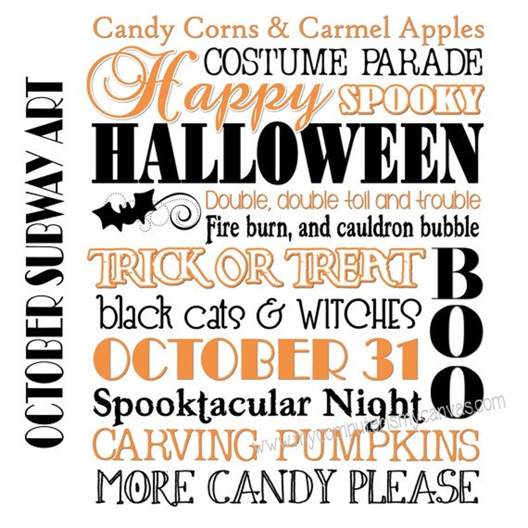 Halloween or October Subway Art - Printable INSTANT DOWNLOAD - Etsy