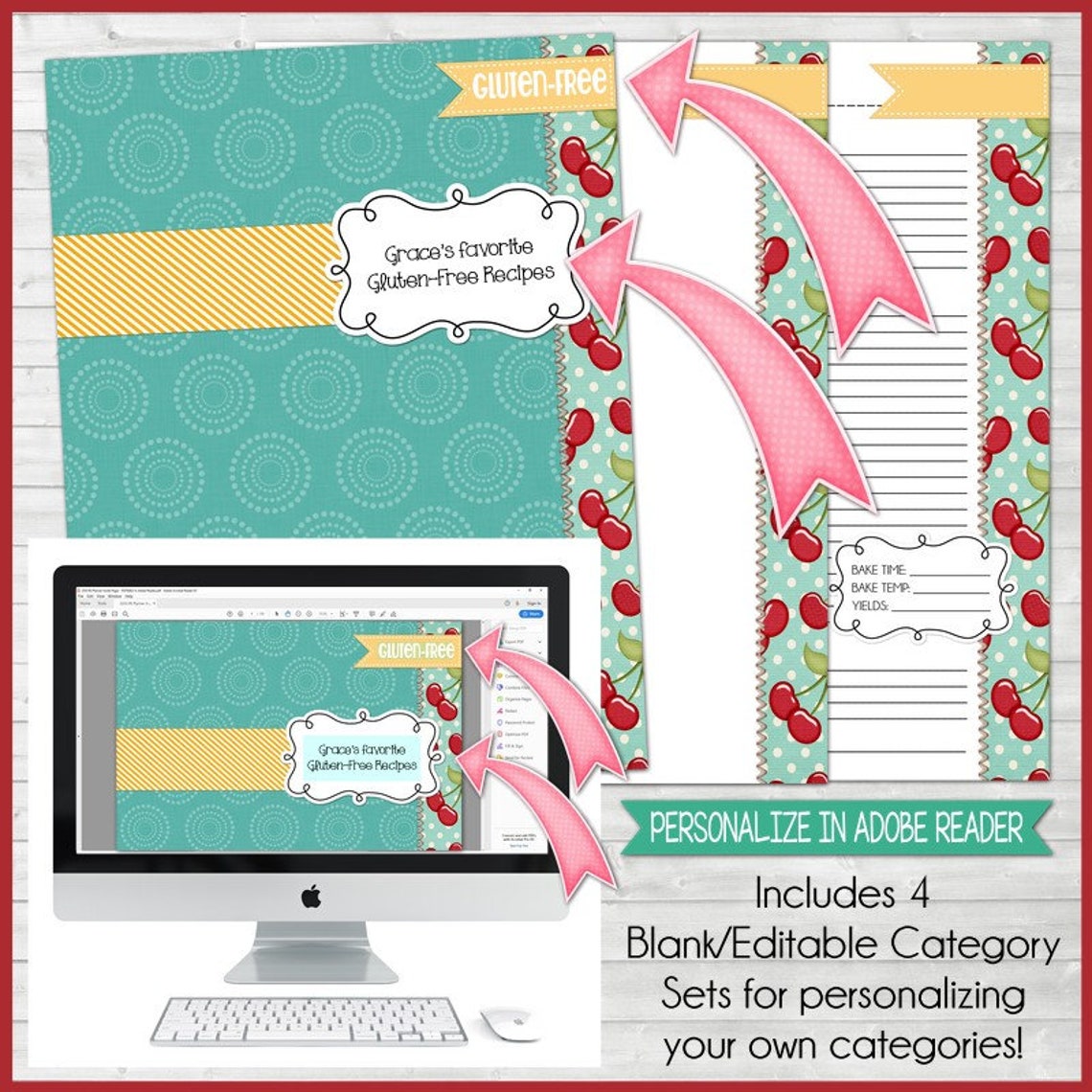 EDITABLE Recipe Binder Kit Printables Red Recipe Book Etsy