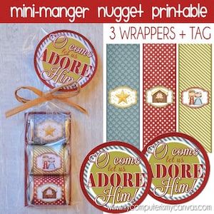 Mini Manger Nugget Wrapper Set, Christmas Nativity Baby Jesus - Printable Instant Download