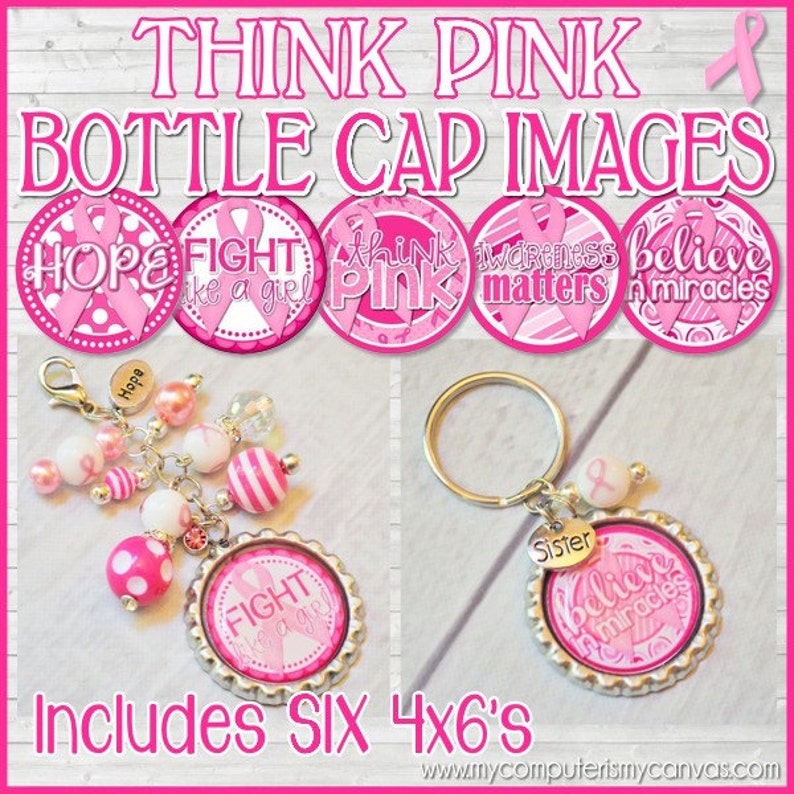 BREAST CANCER Awareness Bottle Cap Images Think Pink INCHIE Etsy