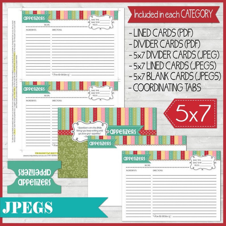 EDITABLE Red 5x7 Recipe Card Printables Recipe Book Recipe | Etsy