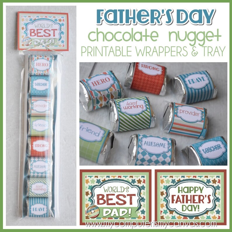 Father's Day Chocolate Nugget Wrappers, CANDY favor or Treat for DAD Printable INSTANT Download image 1