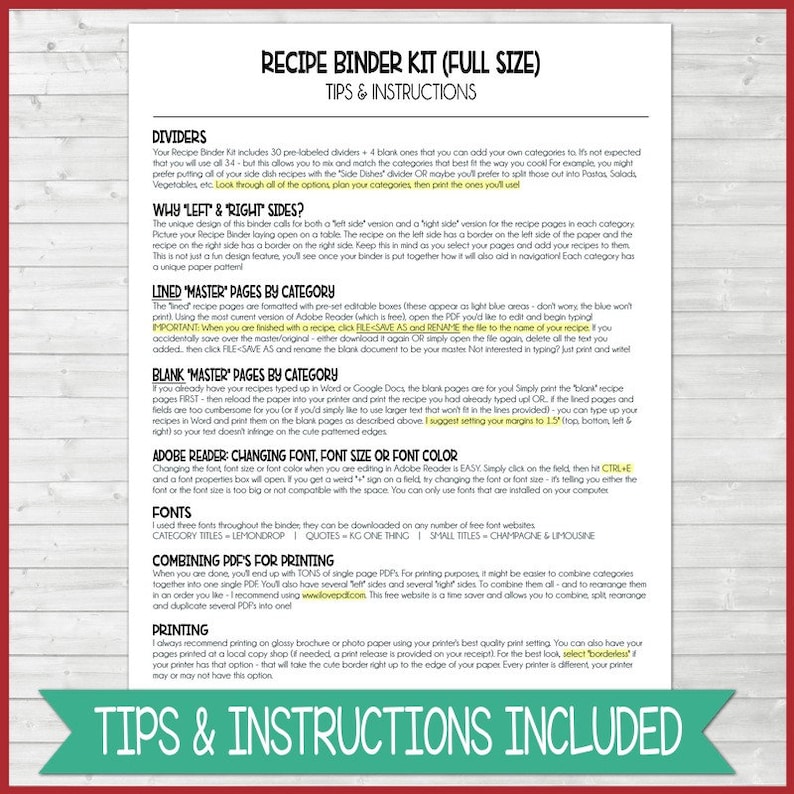 EDITABLE Recipe Binder Kit Printables Red Recipe Book Etsy