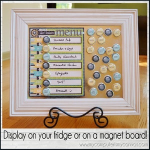 WEEKLY Menu Board with BOTTLE CAP Magnets, Planner Printable Instant Download image 2