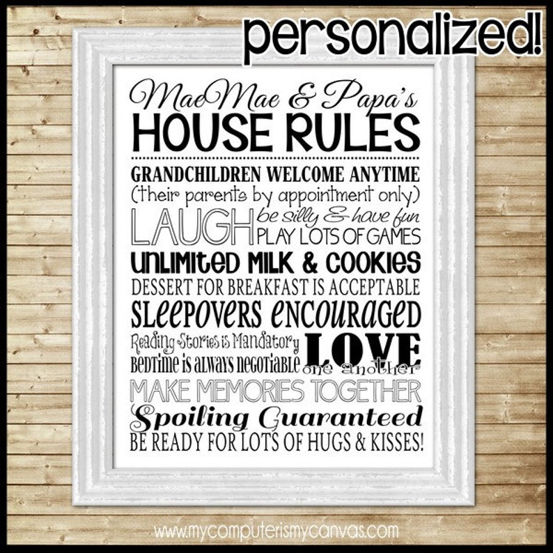 PERSONALIZED GRANDPARENTS House Rules Subway Art, Grandma & Grandpa Rules Sign Printable Instant Download image 1