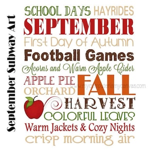 September or Fall Subway Art - Printable INSTANT DOWNLOAD