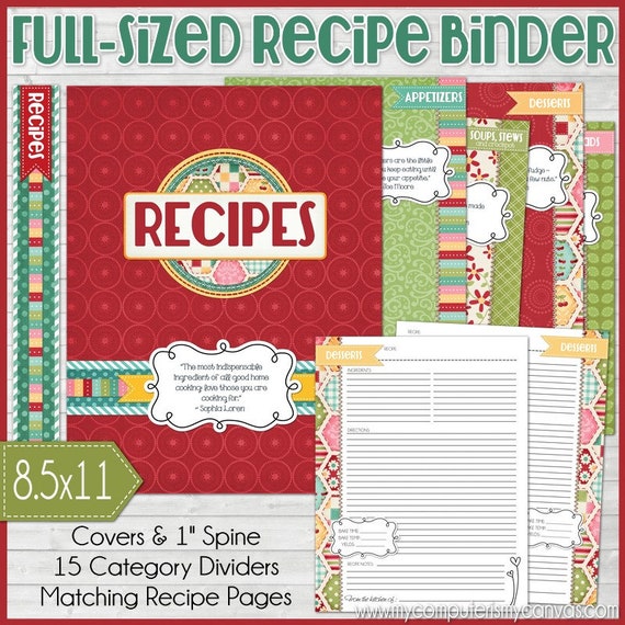 RECIPE BINDER Kit Printables RED Recipe Book Recipe Etsy
