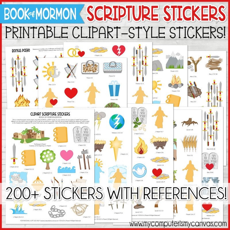 Book of Mormon Stickers, Scripture Stickers, Clipart Stickers, Come Follow Me, Baptism Gift Idea, Journaling Printable Instant Download image 1
