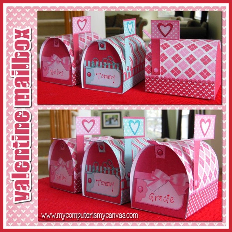 Valentine Mailboxes with Love Note Cards, Mini-Mailbox Template Printable INSTANT DOWNLOAD image 3