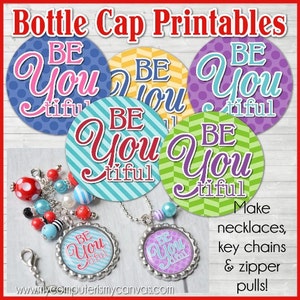 beYOUtiful Bottle Cap Printable, 1 INCH Round images - Instant Download