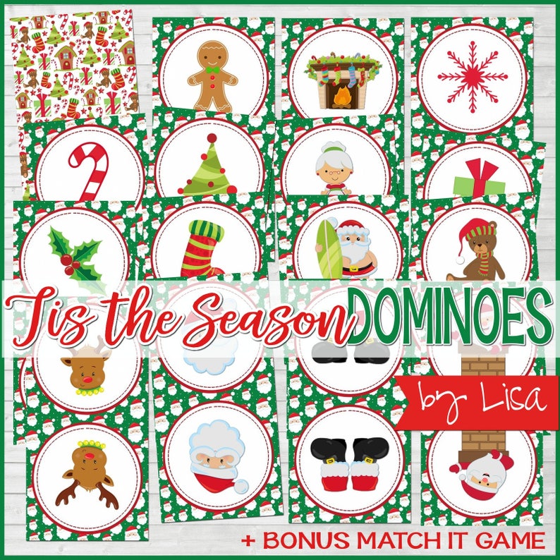 Christmas DOMINOES, PRINTABLE Christmas Games, Party Game, Stocking Stuffer, Christmas Gift, Tis the Season Party Favor Instant Download image 1