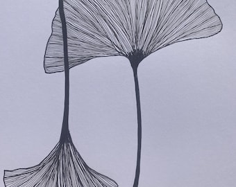 Original Hand-Drawn Ginkgo Leaf Illustration | A4 Fineliner Art on 220gsm Paper | Unframed Botanical Wall Decor