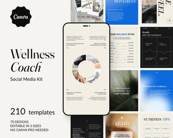 Wellness Instagram Templates: Canva Kit for Coaches (PDF Download, 70 Designs)